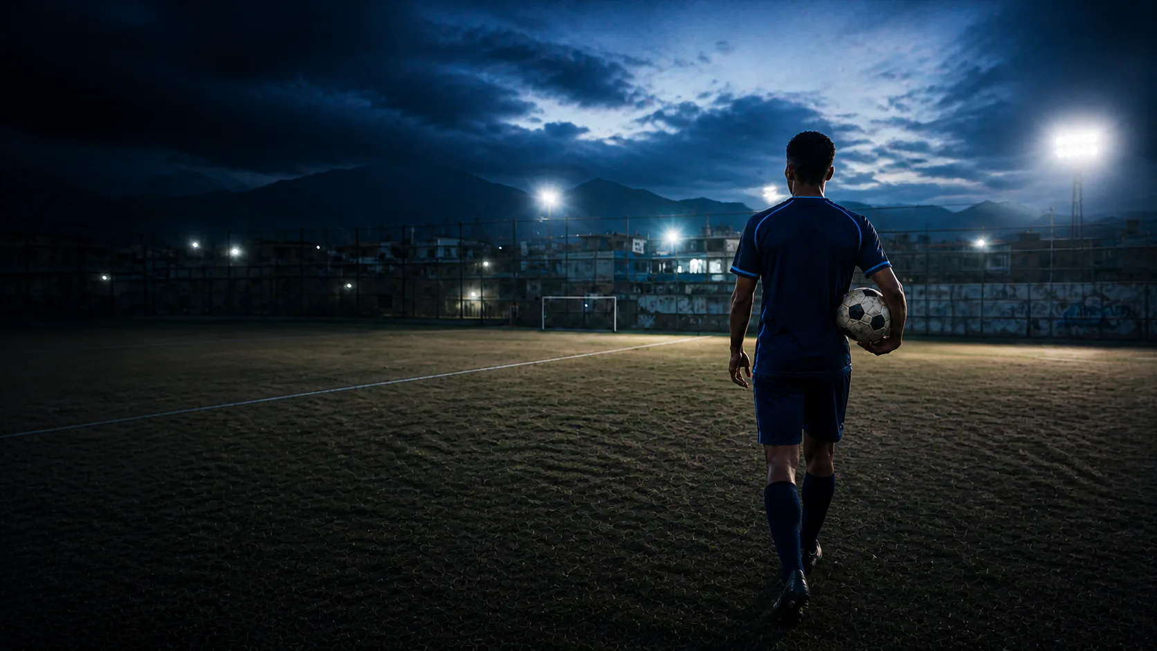 Futbolista de San Miguel F.C. ingresando a una cancha de Chimbote